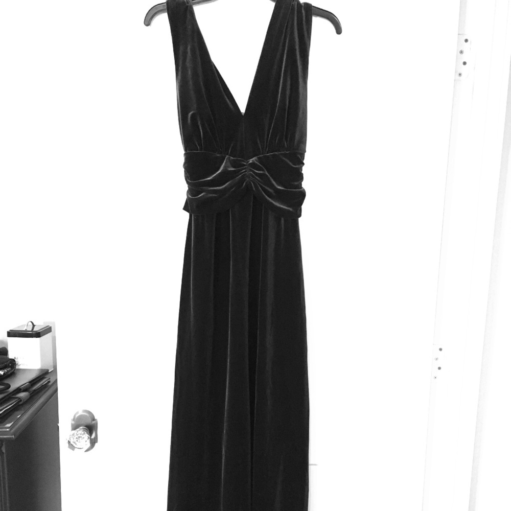 Long, black velvet dress